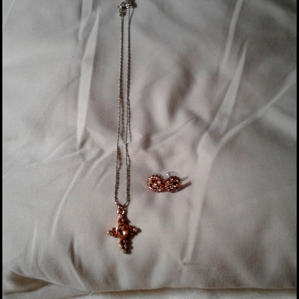 Morganite Cross Necklace and Earrings Set